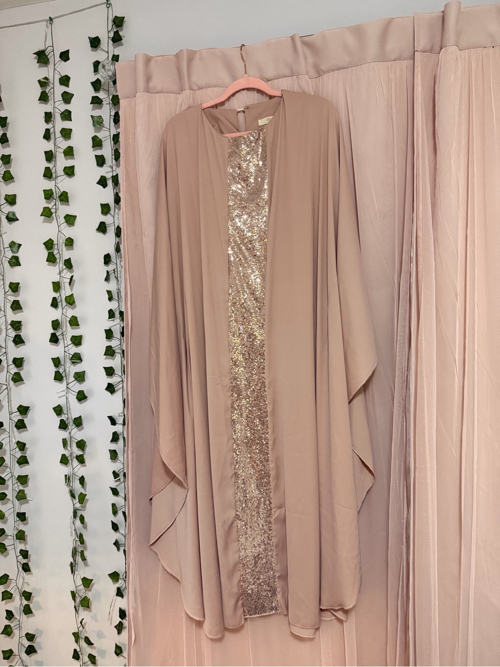 NWOT Elegant Blush Sequin-Trim Dress